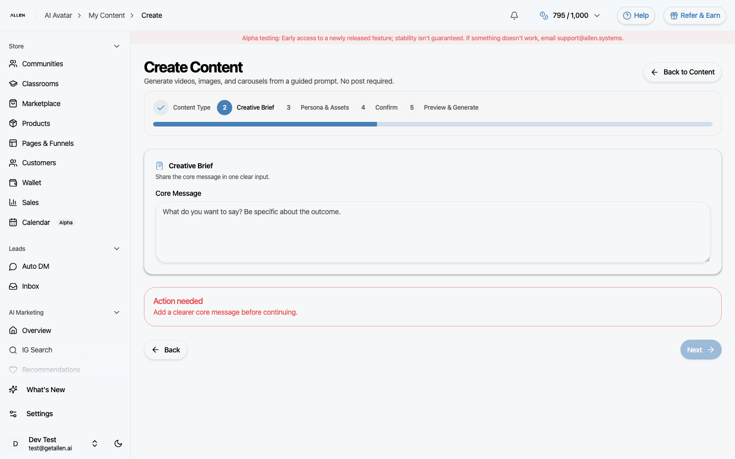 What "Start the content wizard" looks like