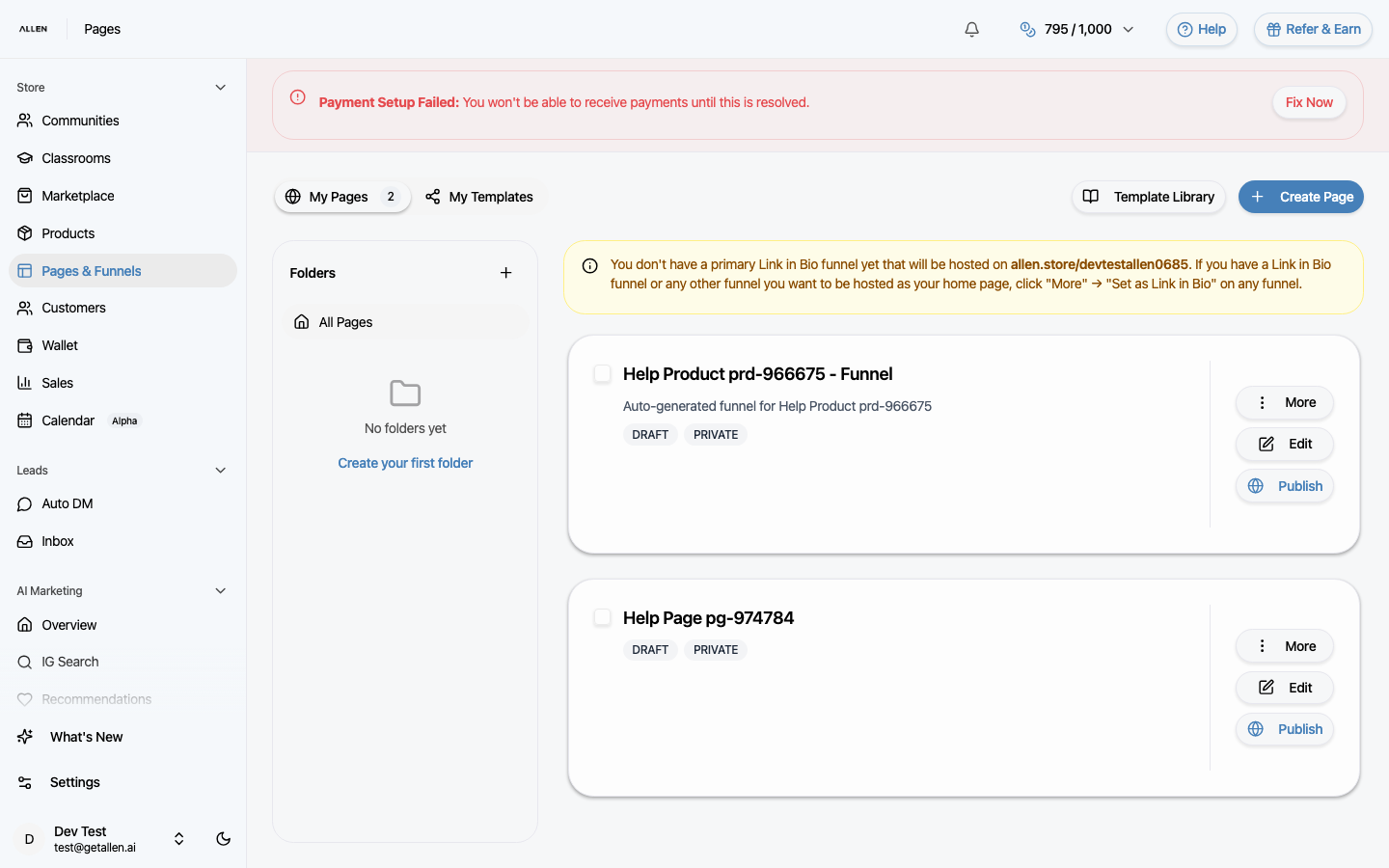 What "Open Pages & Funnels" looks like
