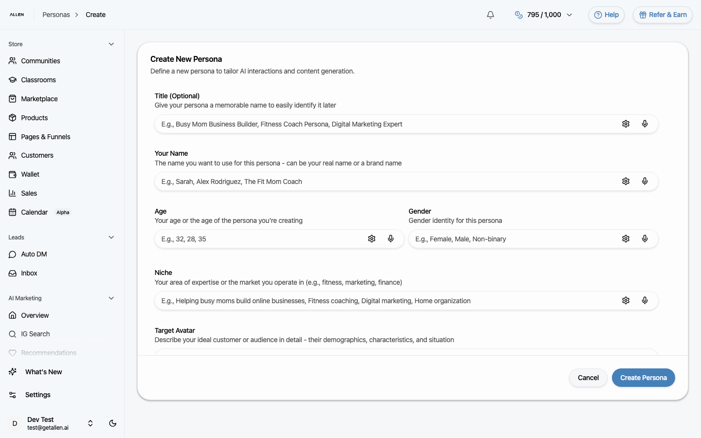 What "Open the Personas page" looks like