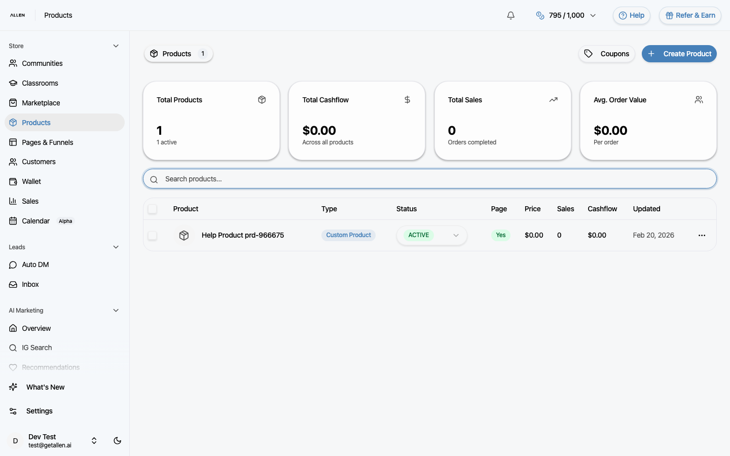 What "Create a product" looks like
