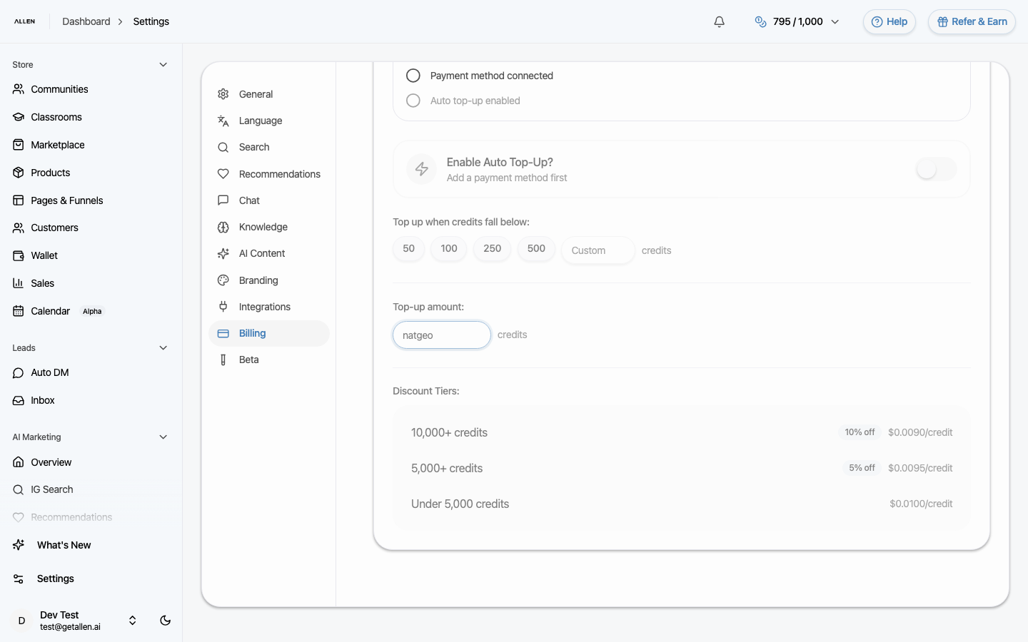 What "Open Billing settings" looks like